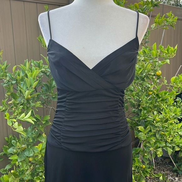 Vintage Ruby Rox Black Ruched Sheath Midi Dress Asymmetrical Hem Whimsigoth sz M - Picture 2 of 12